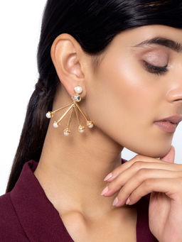Indya - Gold Crystal Pearl Pendulum Stud Earrings