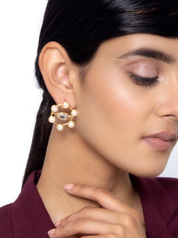 Indya - Gold Pearl Hexa Stud Earrings