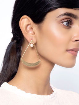 Indya - Gold Textured Geo Dangler Earrings