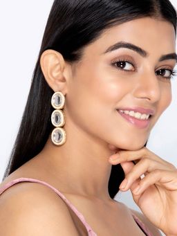 Indya - Gold Polki Kundan Pearl Dangler Earrings