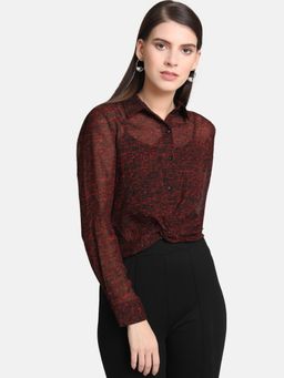 Kazo - Red Printed Shirt With Knot And Inner (Set of 2)