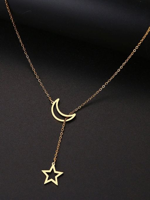 OOMPH Gold Tone Star Moon Lariat Multi Layer Delicate Necklace