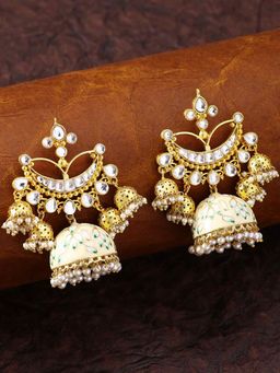 Peora - Indian Traditional Designer Kundan Enamel Gold Plated Jhumki Jhumka Earring-PF66E32CRM