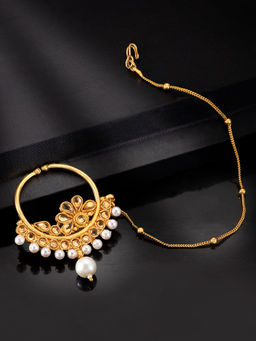 Peora - Traditional Gold Plated Dulhan Nose Ring Nathiya & Long Chain Bridal Jewellery-PF37NL26FL