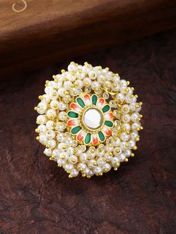 Peora - Jaipur Enamel Meenakari Work Gold Plated Pearl Beads Ring-PF66R02G