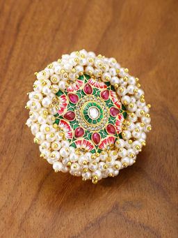Peora - Jaipur Red Green Enamel Meenakari Work Gold Plated Pearl Beads Hand Painted Ring-PF66R08RG