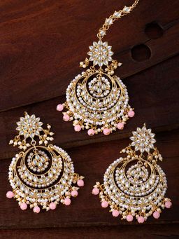 Peora - Traditional JewelleryGold Plated Gold Plated Kundan Pearl Maang Tikka Earring Set-PF25ET106PK