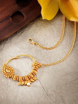 Peora - Gold Plated Nose Ring & Pearl Chain-PF37NL07