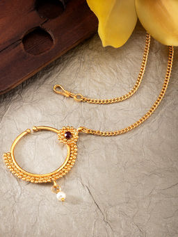 Peora - Gold Plated Nose Ring & Pearl Chain-PF37NL09M