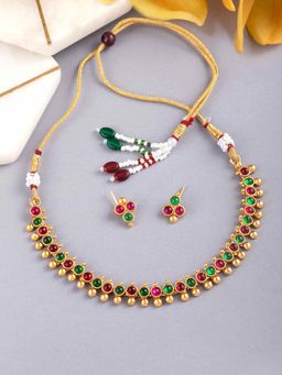 Peora - Multi-Color Stones Necklace and Pair of Earrings (Set of 2)-PF04N352RG