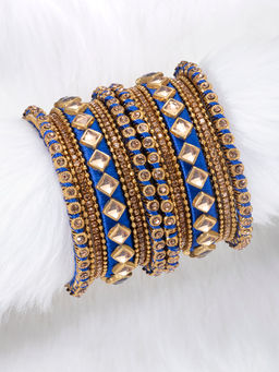Peora - Silk Thread Blue Kundan Chuda Chura Bangle Set (Size - 2.6)-PF51B47B