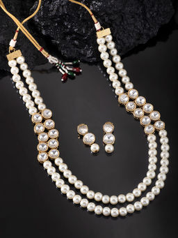 Peora - Gold Plated Pearl Long Necklace With Earring Traditional Jewellery (Set of 2)-PF24N217W