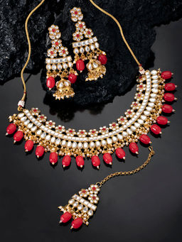 Peora - Gold Plated Dulhan Kundan Faux Pearl Choker Necklace Jewellery (Set of 3)-PF24N2950R