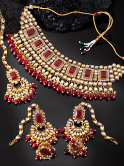 Peora - Kundan Choker Necklace & Earrings Maang Tikka Jewellery (Set of 3)-PF26N1383M