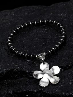 PANASH - Oxidized Silver-Plated and Black Beaded Anklet