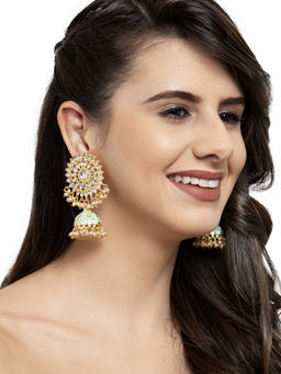 PANASH - Gold-Toned and Sea Green Dome Shaped Jhumkas