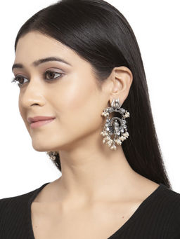 PANASH - Silver-Toned & Off-White Classic Drop Earrings