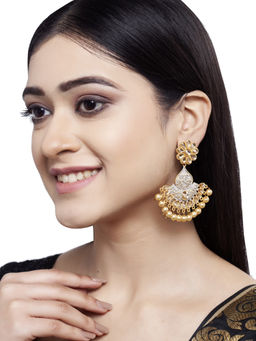 PANASH - Gold-Plated & Grey Crescent Shaped Handpainted Drop Earrings
