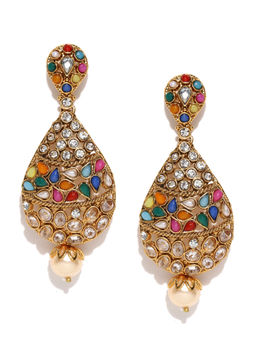 PANASH - Multicoloured Gold-Plated Stone-Studded Antique Drop Earrings