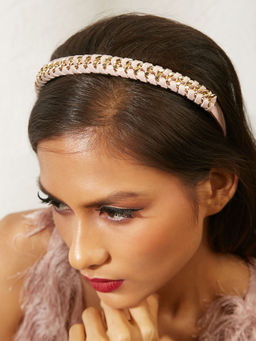 Pipa Bella by Nykaa Fashion - Gold Link Pleated Pink Hairband