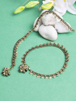 Priyaasi - Antique Gold Plated Textured Anklet (Set of 2)