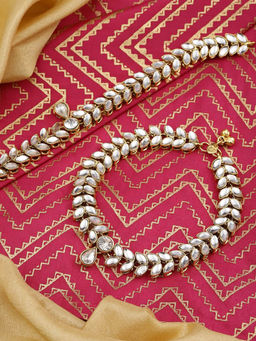 Priyaasi - 18K Gold Plated Kundan Studded Anklet (Set of 2)