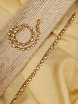Priyaasi - 18K Gold Plated Kundan Studded Anklet (Set of 2)