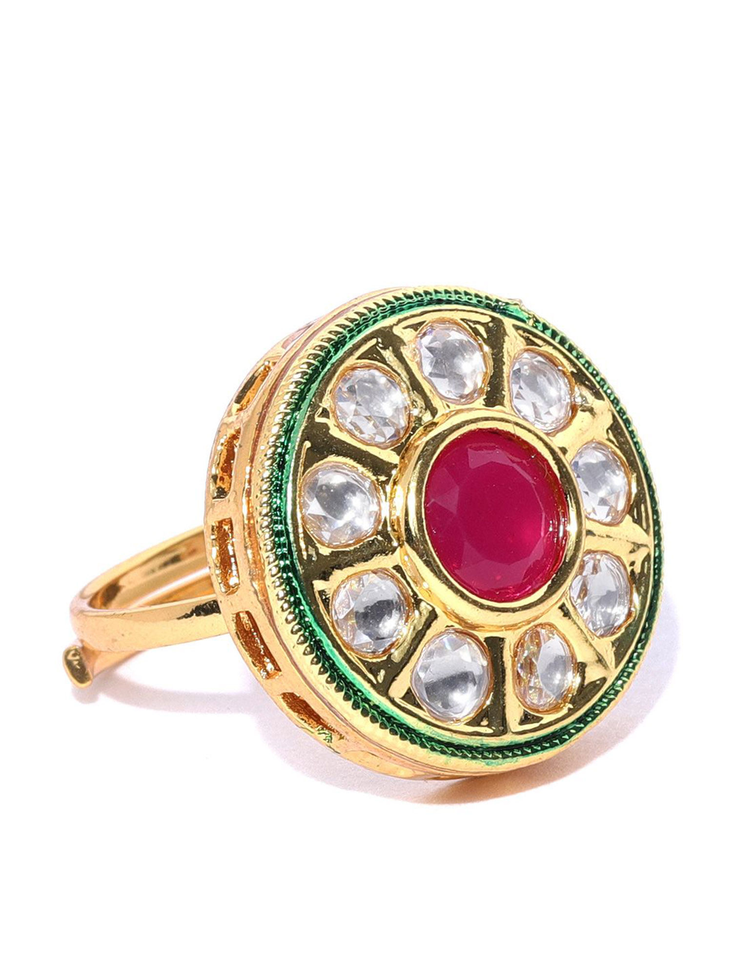 Wedding Rings Kundan Gold Plated Adjustable Size Cocktail Style Fashion Jewelry