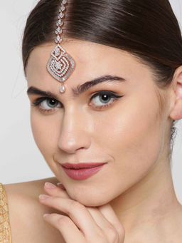 Priyaasi - Rose Gold Plated Stone Studded Maang Tika