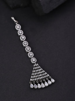 Priyaasi - Silver Plated AD Studded Triangular Maang Tika