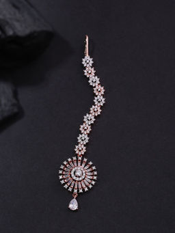 Priyaasi - Rose Gold Plated AD Studded Circular Maang Tika
