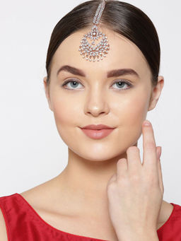 Priyaasi - Rose Gold Plated AD Studded Maang Tika