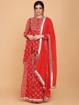 Shaily - Red Printed Kurta With Palazzo & Dupatta (Set of 3)