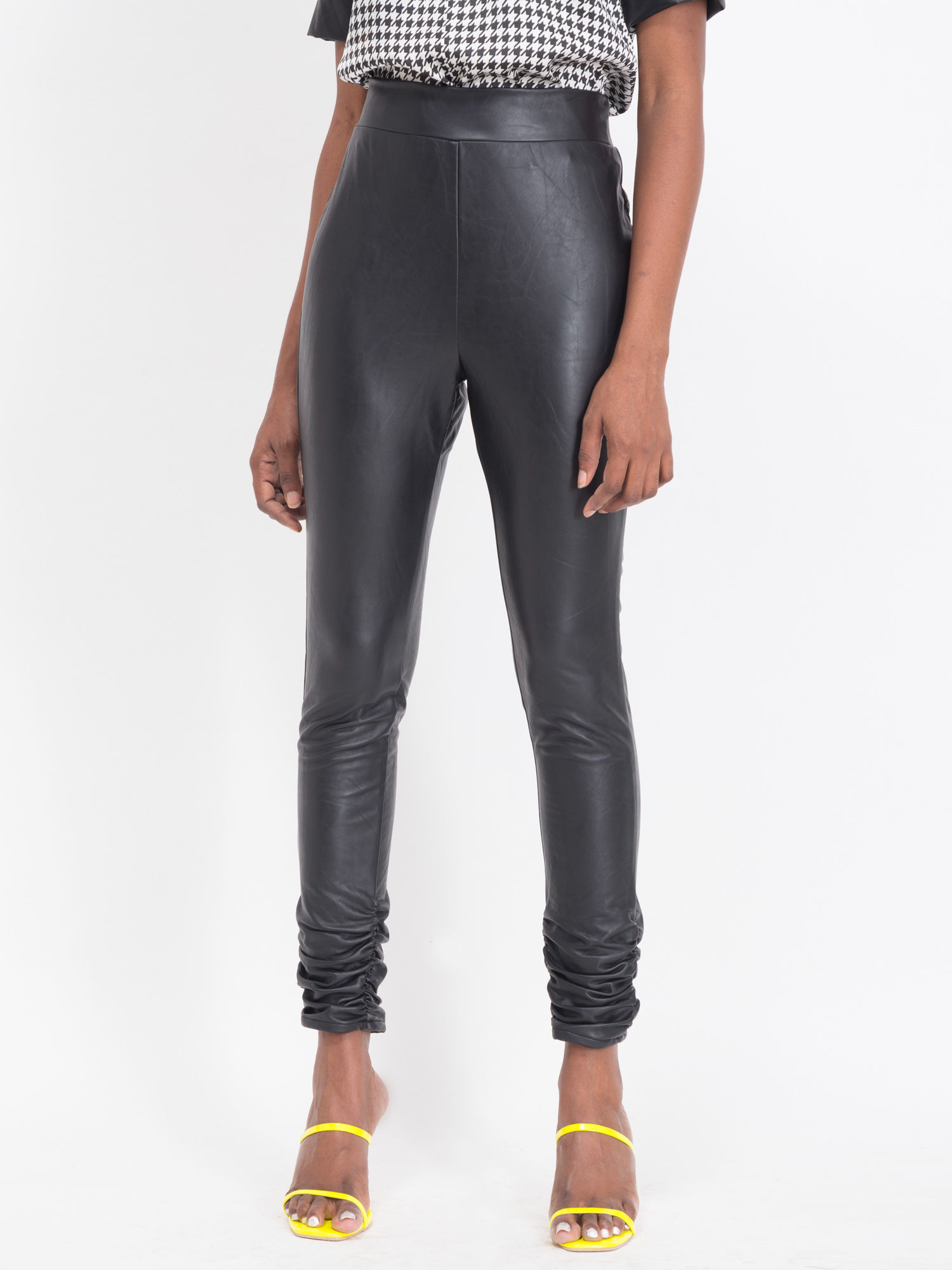 SAMSHEK Black Shiny Faux Leather Pants 