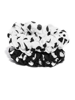 ToniQ - Black And White Polka Dotted Printed Rubber Band Scrunchie