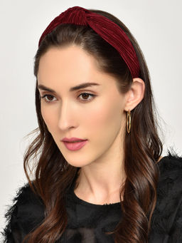 ToniQ - Maroon Stylish Pleated Top Knot Hair Band