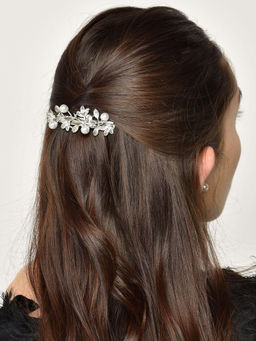 ToniQ - Silver Elegant Wedding Floral Barreto Hair Clip