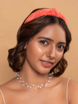 ToniQ - Coral Red Solid Pleated Top Knot Solid Hair Band For Women(OSXXIH103 C)