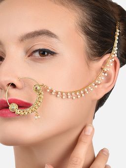 Zaveri Pearls - Gold Tone Embellished With Pearls Chain Adjustable Nose Ring