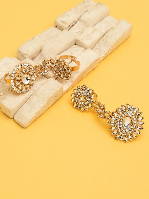 Zaveri Pearls Combo Of 2 Gold Tone Dual Finger Ring