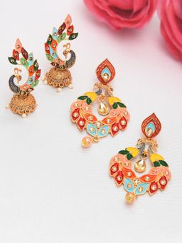 Zaveri Pearls - Combo Of 2 Peacock Inspired Enamelling Earring
