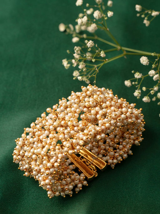 Zaveri Pearls Antique Gold Tone Multistrand Clustered Pearls Ethnic Bracelet-ZPFK10113