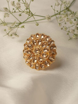 Zaveri Pearls - Antique Gold Tone Stones Studded Traditional Adjustable Finger Ring-ZPFK10130