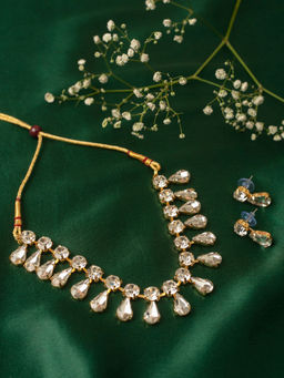 Zaveri Pearls - Gold Tone Crystal Shine Stones Party Bling Necklace & Earring (Set of 2)-ZPFK10195
