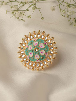 Zaveri Pearls - Pastel Green & Pink Meenakari Ethnic Adjustable Finger Ring-ZPFK10359