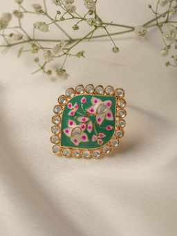 Zaveri Pearls - Pastel Green & Pink Meenakari Ethnic Adjustable Finger Ring-ZPFK10361