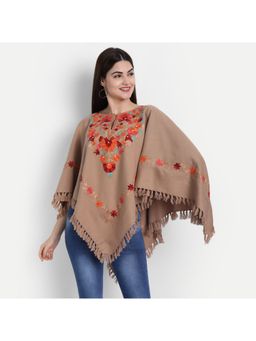 Zamour - Woolen Brown Poncho with Kashmiri Embroidery and Silk Lining