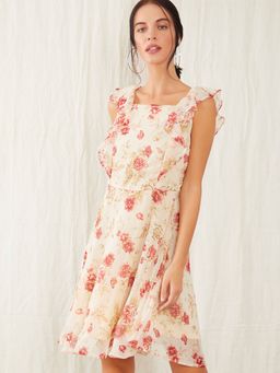 Zink London - Beige Floral A-Line Dress