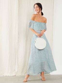 Zink London - Blue Printed Bardot Dress