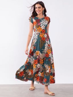 Zink London - Teal Floral Print Maxi Dress